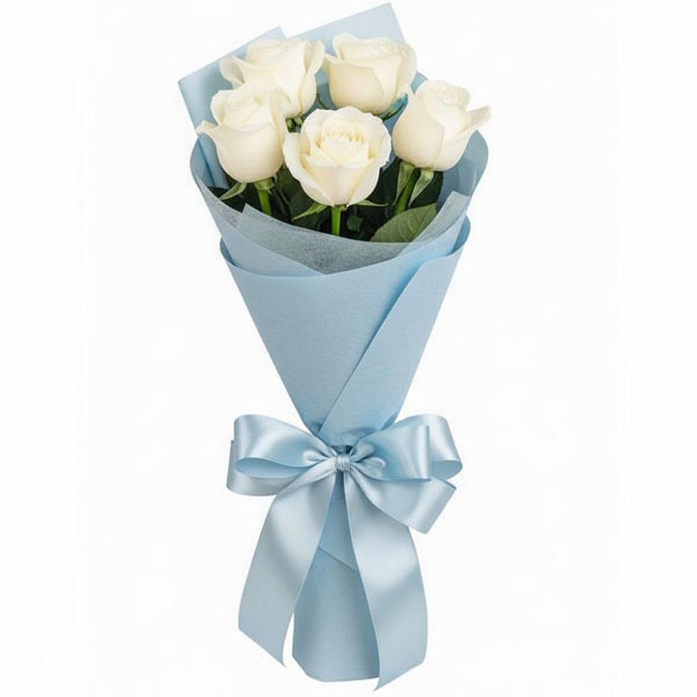 Букет 5 Белых роз Проуд в Сикаках
