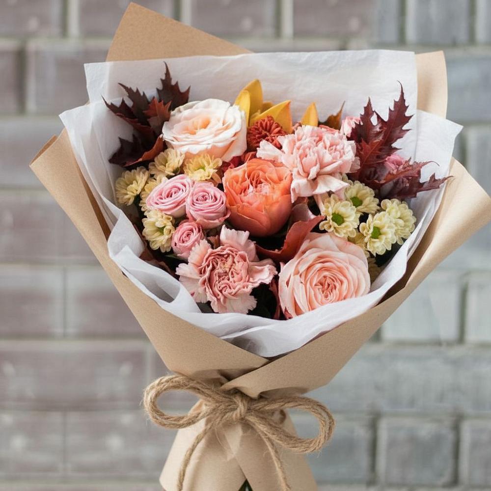 Букет цветов из: Гвоздики, Хризантемы и Розы в Сикаках