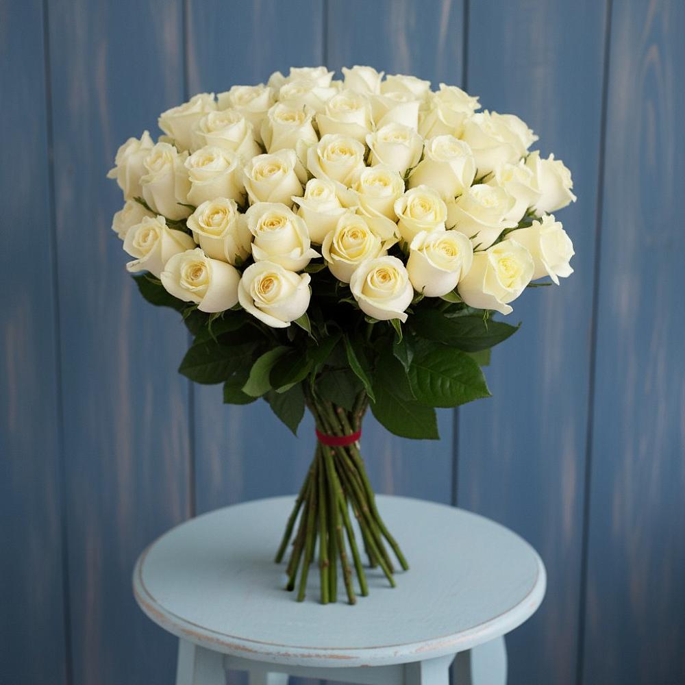 Букет 51 Белая роза Эдлесс Лав в Сикаках