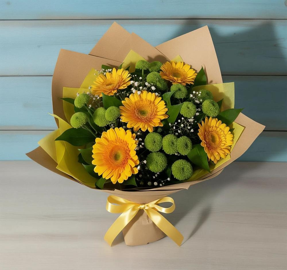 Букет цветов из: Герберы и Хризантемы в Сикаках