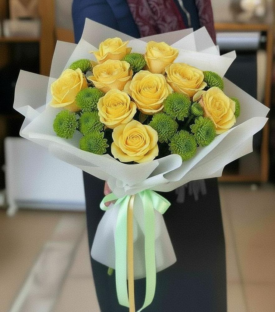 Букет цветов из: Хризантемы и Розы в Сикаках