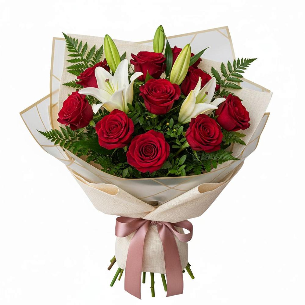 Букет цветов из: Лилии и Розы в Сикаках