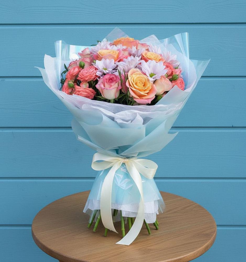 Букет цветов из: Хризантемы и Розы в Сикаках