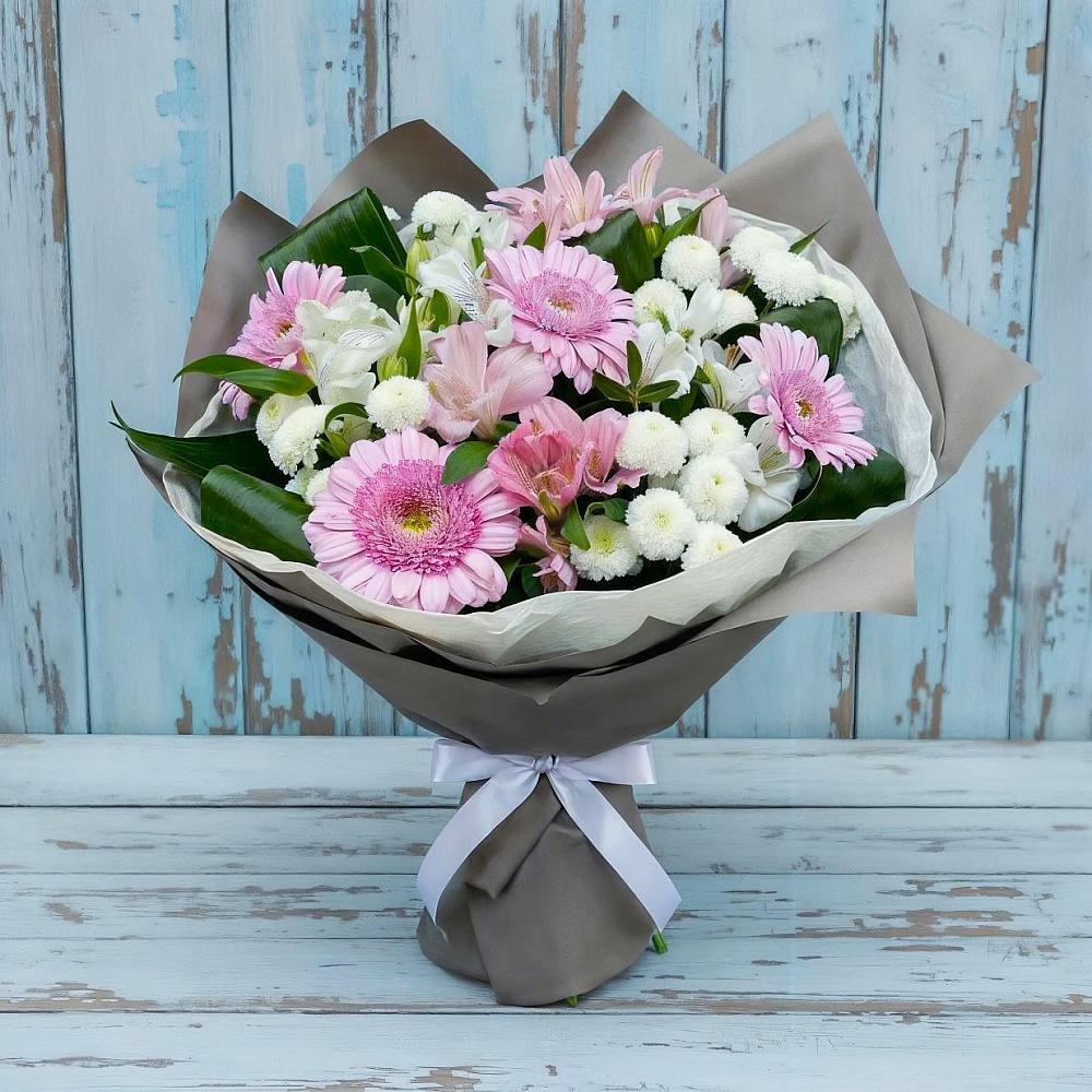 Букет цветов из: Герберы, Альстромерии и Хризантемы в Сикаках