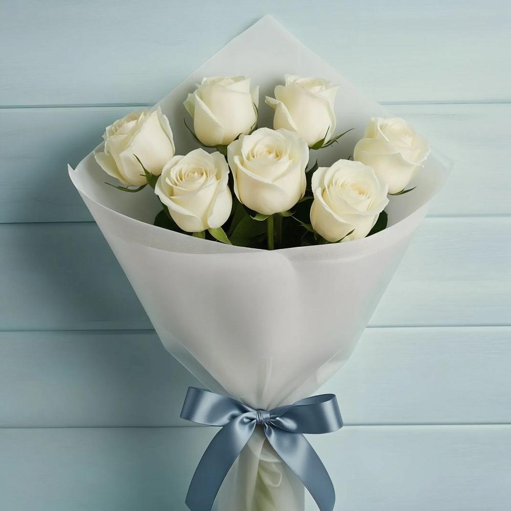 Букет 7 Белых роз Эдлесс Лав в Сикаках